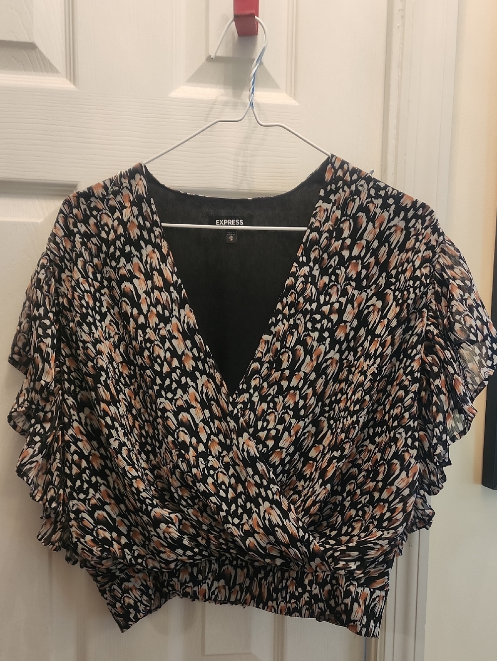 Express Black Floral Print Wrap Crop Top